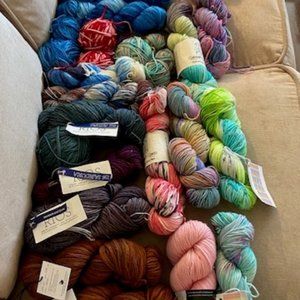 27 Hand Dyed Skeins of Assorted DK & Worsted Yarn